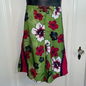 First Wave green & red tropical print board shorts swim trunks‎